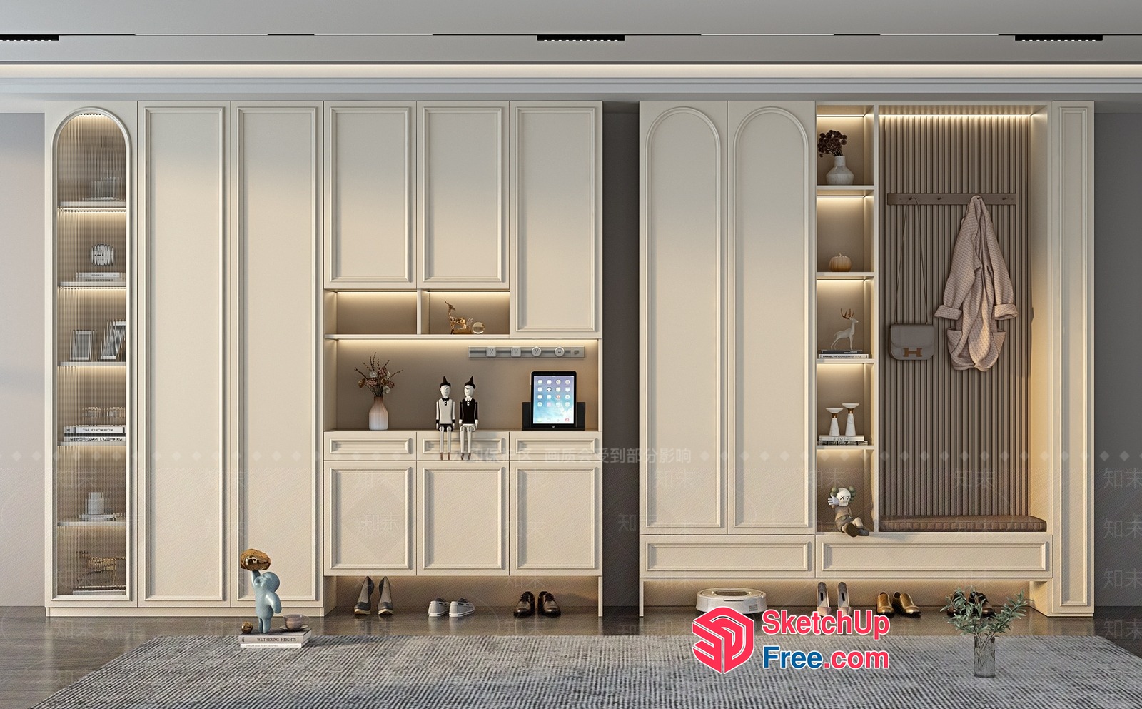 Elegant Creamy Style Living Room Furniture 3D SketchUp File