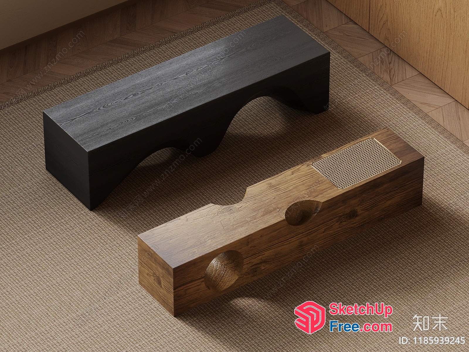 Wooden And Black Coffee Tables 3D SketchUp File