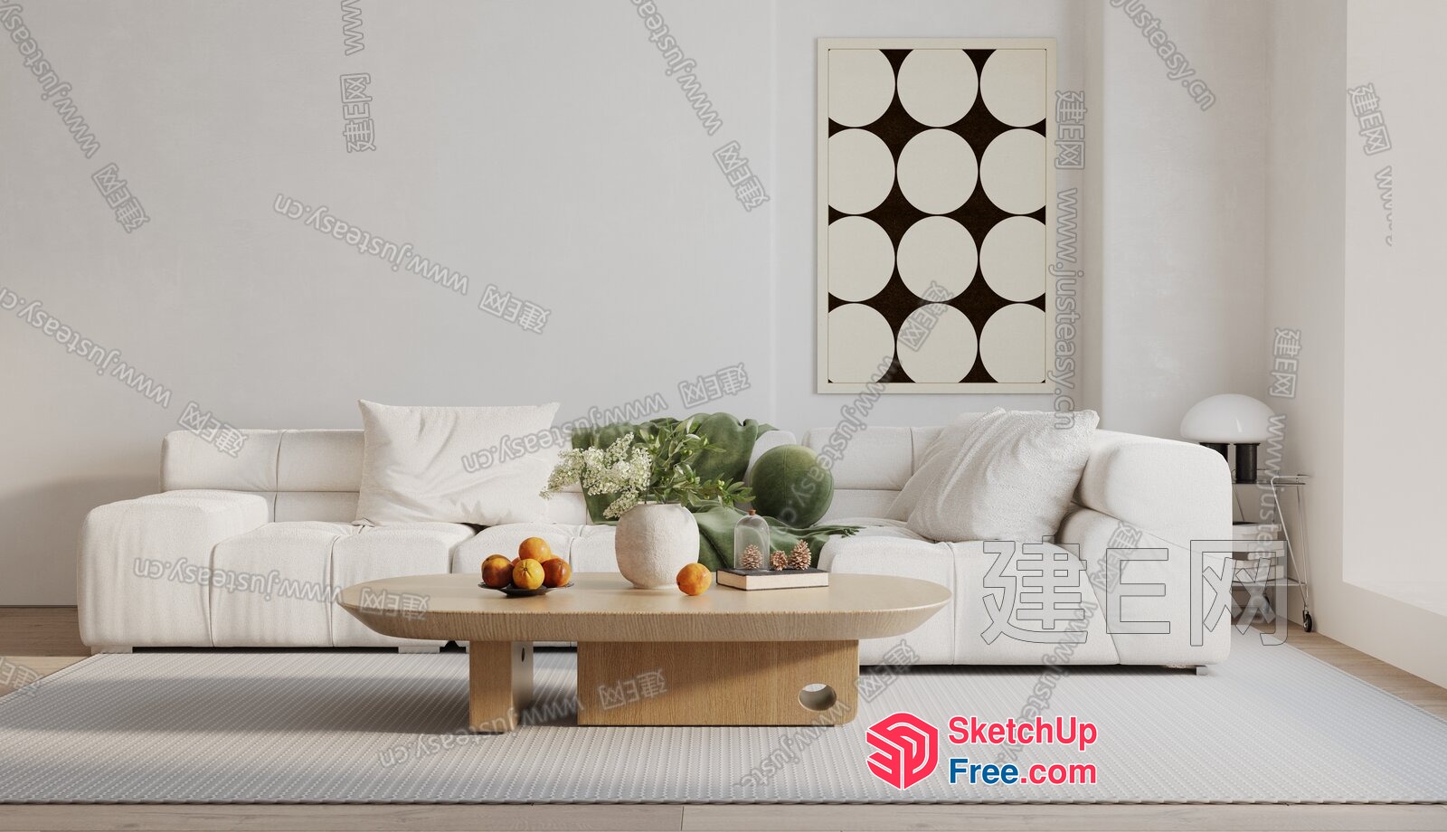 Minimalist Japanese Style Living Room With Creamy Sofa And Coffee Table 3D SketchUp File