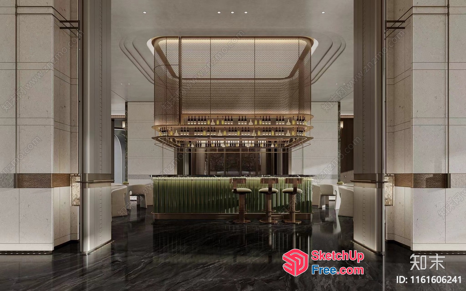 Modern Bar Interior With Sleek Pillars 3D SketchUp File