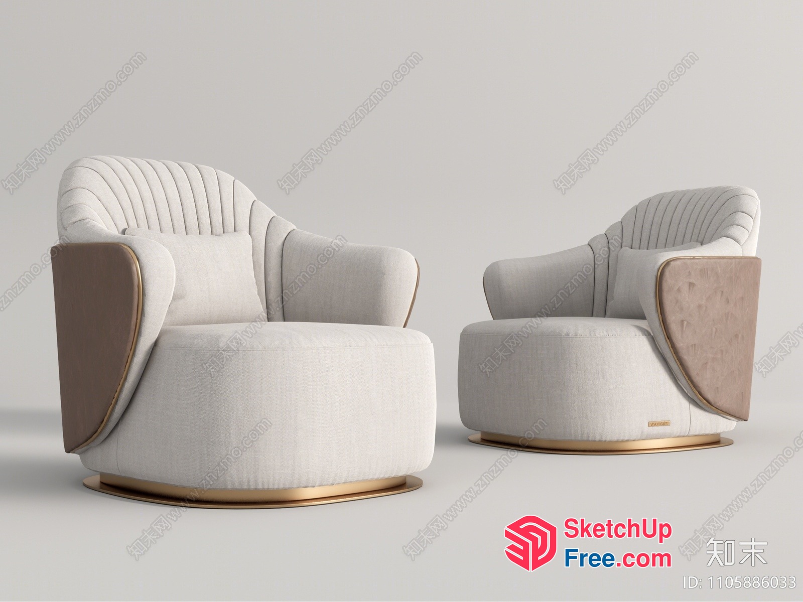 Elegant Creamy Style Armchair And Sofa Set 3D SketchUp File