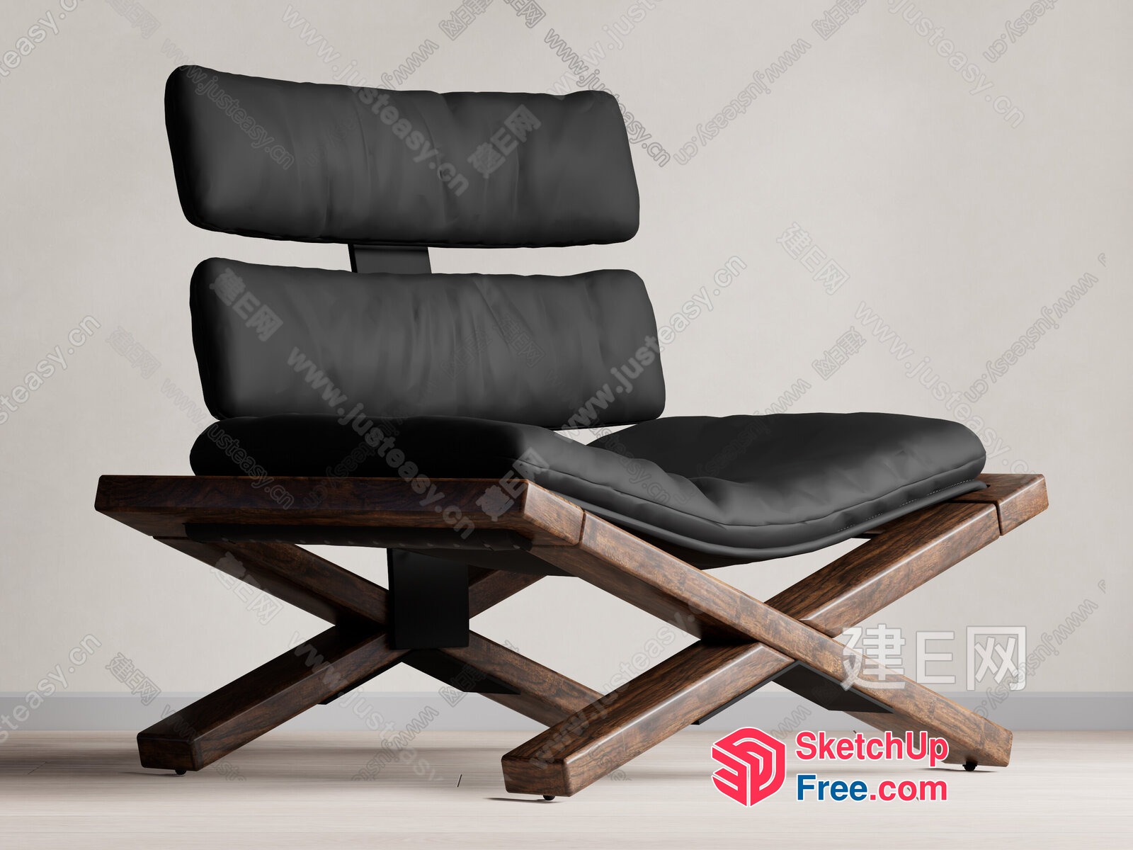 Black Leather And Wood Modern Chair 3D SketchUp File