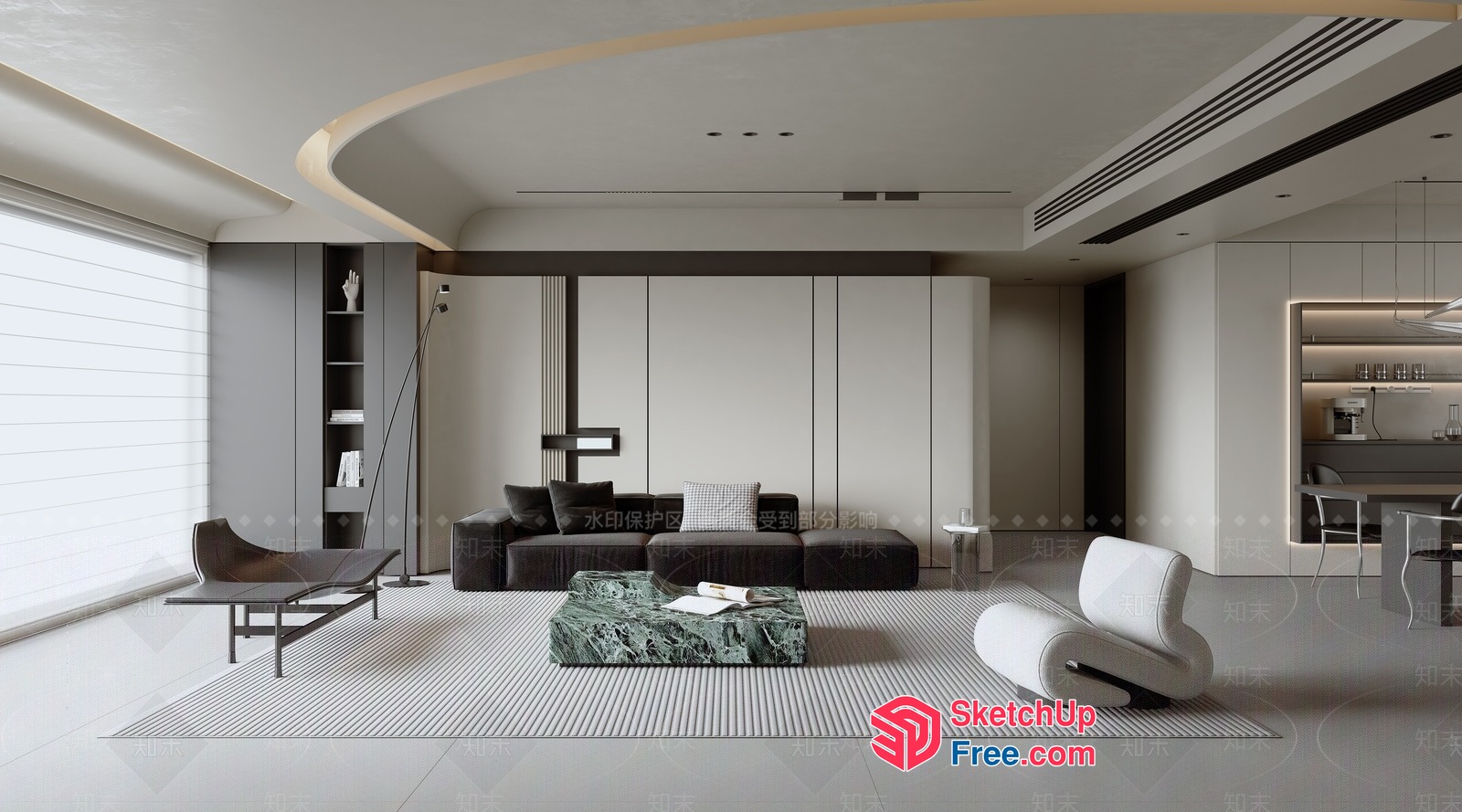 Modern Living Room With Elegant Furniture And Natural Light 3D SketchUp File