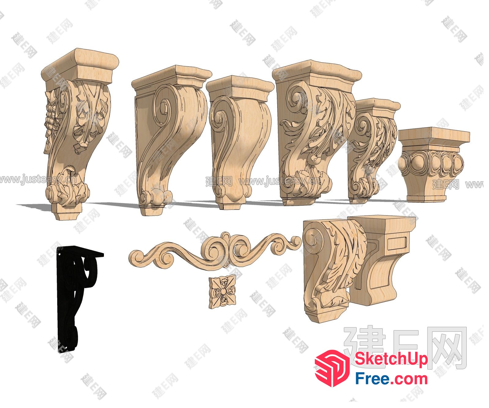 Ornate Carved Wood Decorations For Staircase And Balcony 3D SketchUp File