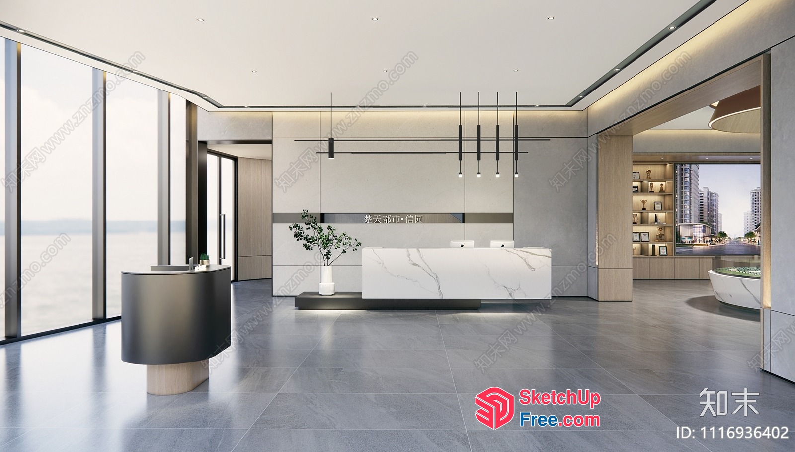 Modern Office Interior With Sleek Marble Reception Desk 3D SketchUp File