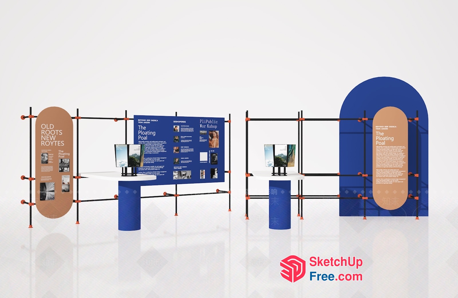 Modern Exhibition Display With Pillar And Table 3D SketchUp File
