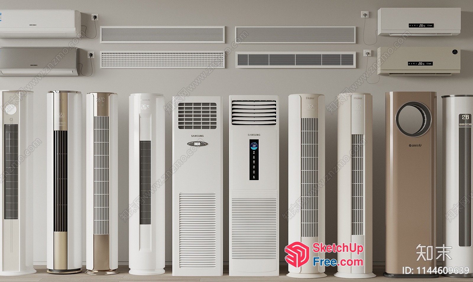 Wall Decorated With A Variety Of Air Conditioner Units 3D SketchUp File