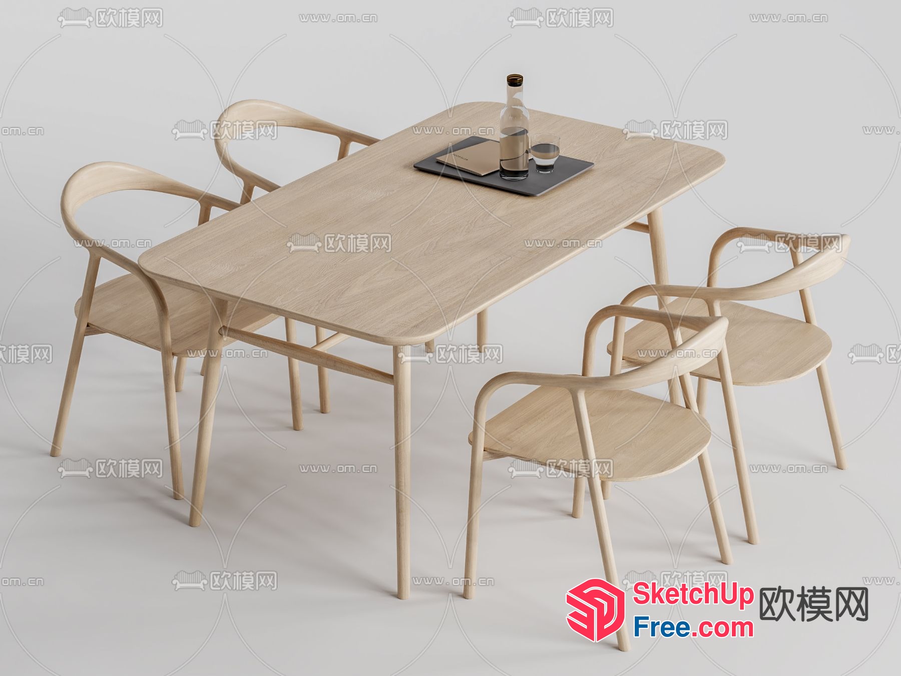 Light-Colored Wood Dining Table And Chairs 3D SketchUp File