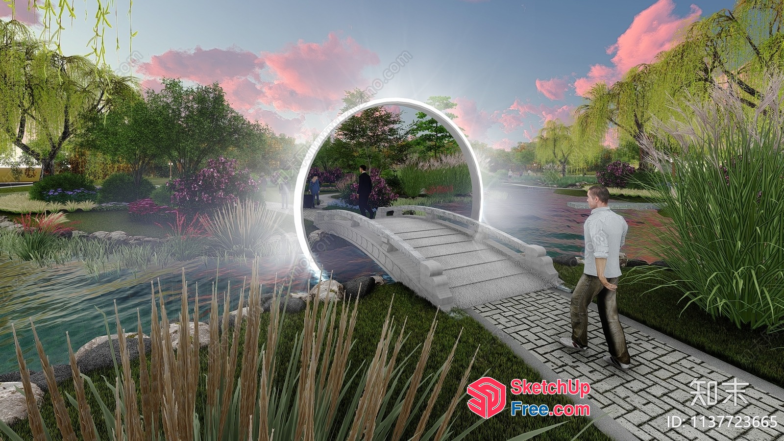 Serene Bridge Entrance To A Tranquil Landscape 3D SketchUp File
