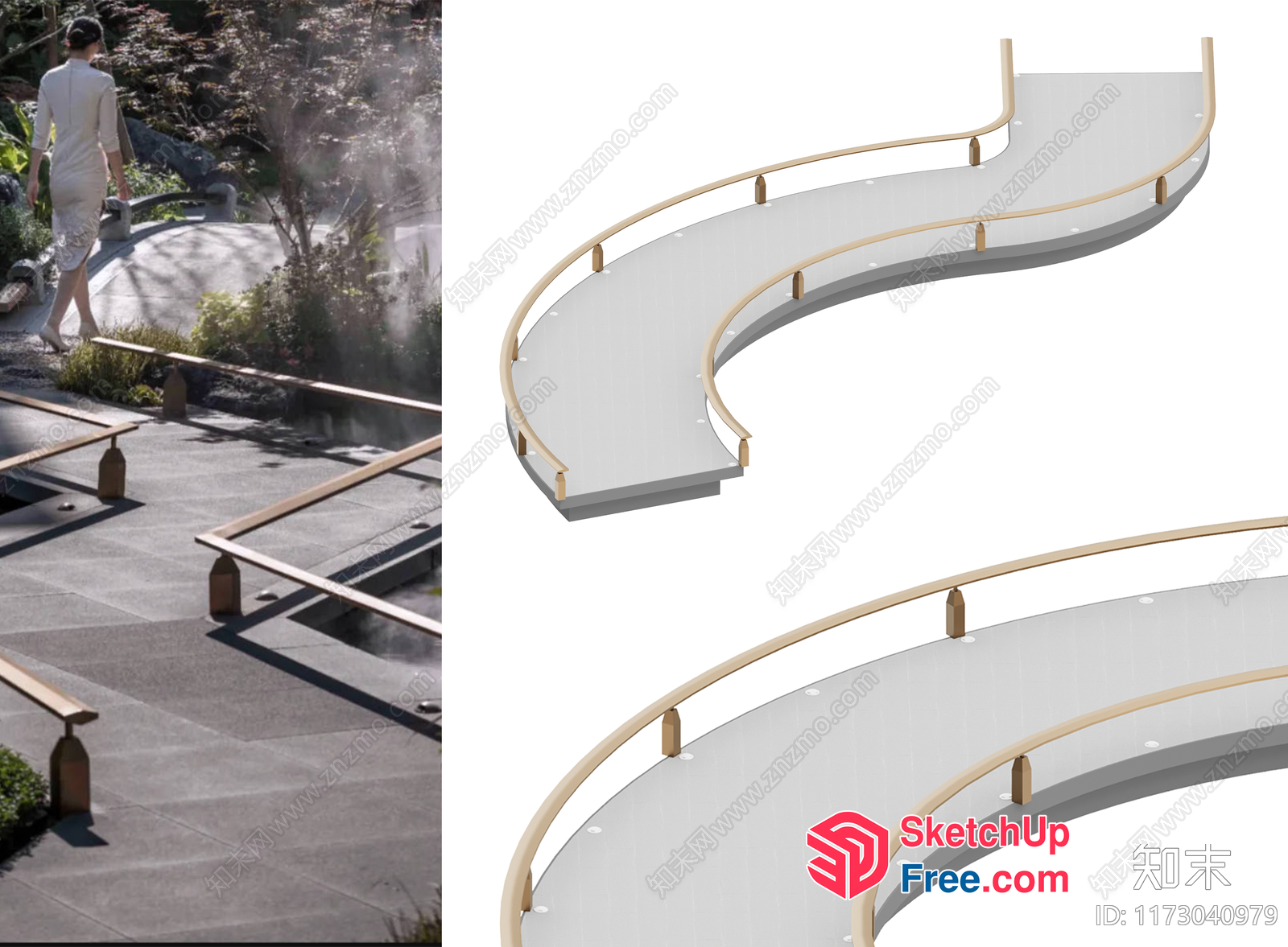 Curved Staircase With Wooden Handrail And Glass Railing 3D SketchUp File