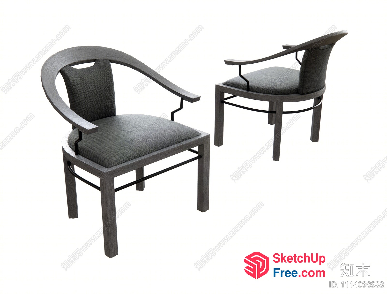 Elegant Grey Wood And Fabric Chairs 3D SketchUp File