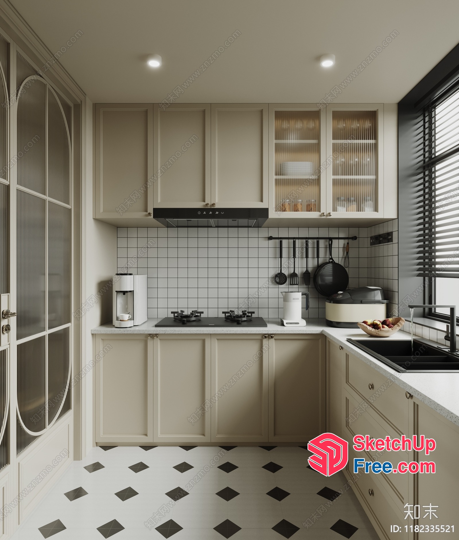 Modern Creamy Style Kitchen Interior 3D SketchUp File