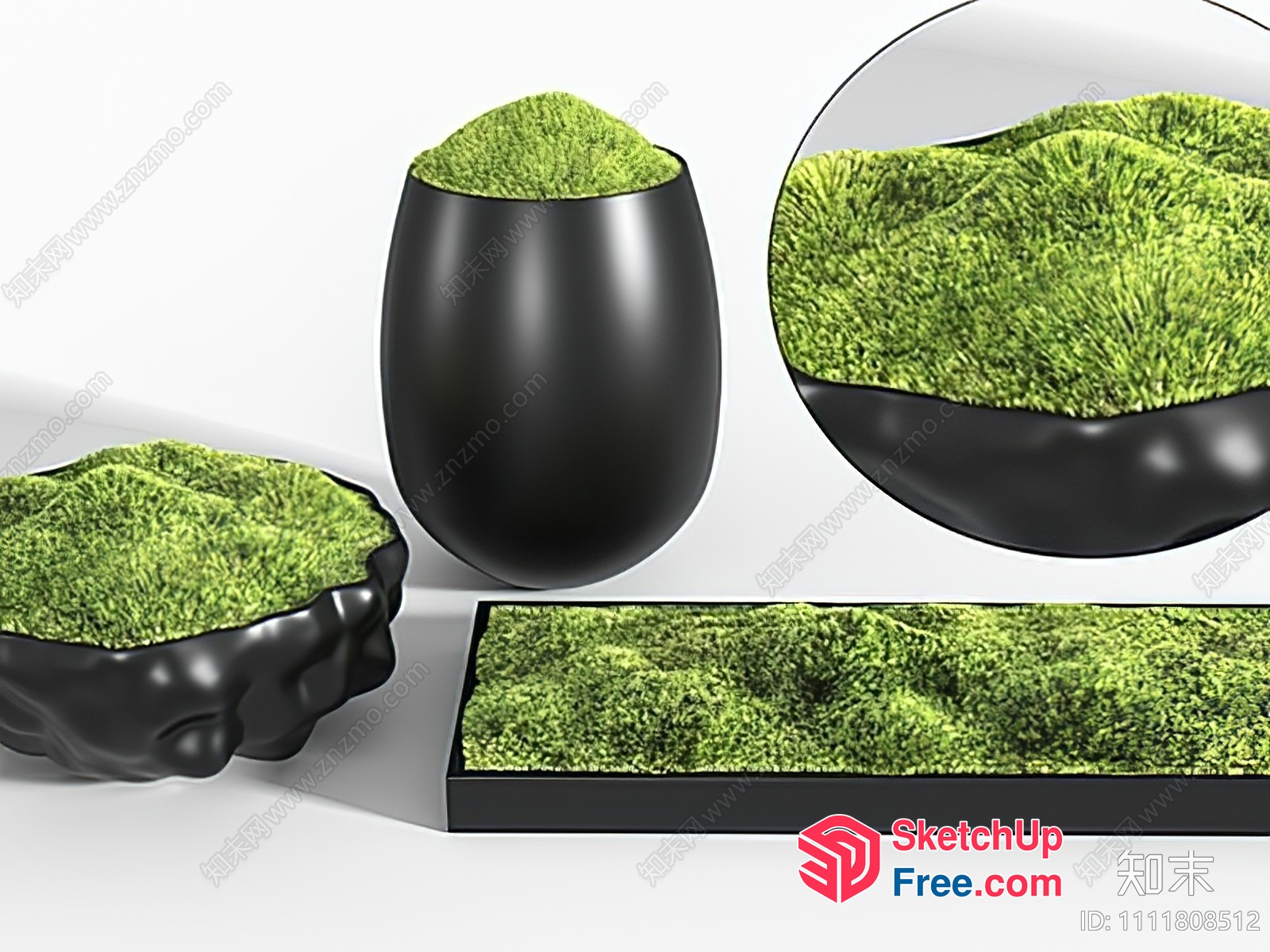 Black Vase With Green Grass Interior 3D SketchUp File