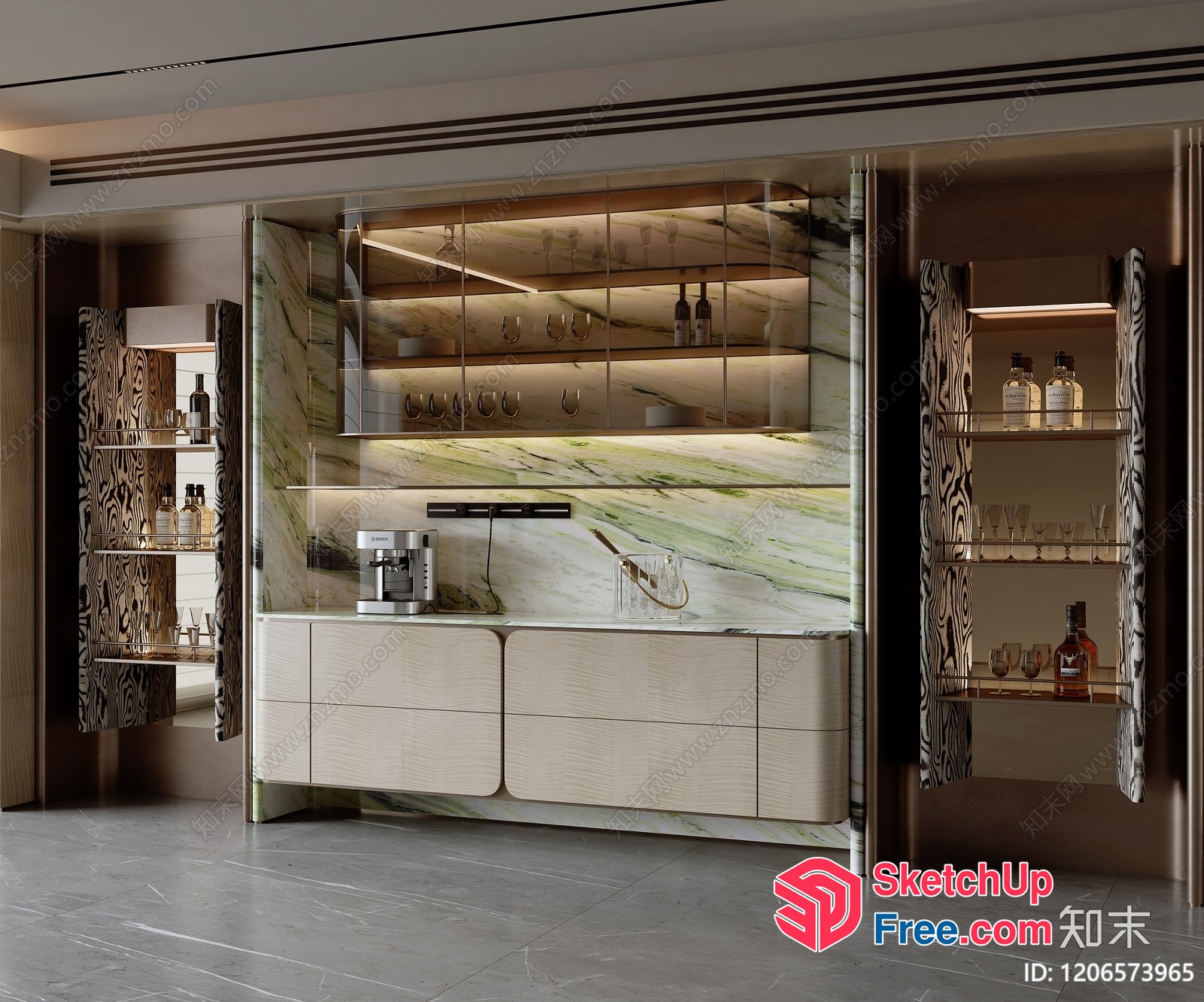 Modern Bar And Counter Area With Elegant Lighting 3D SketchUp File