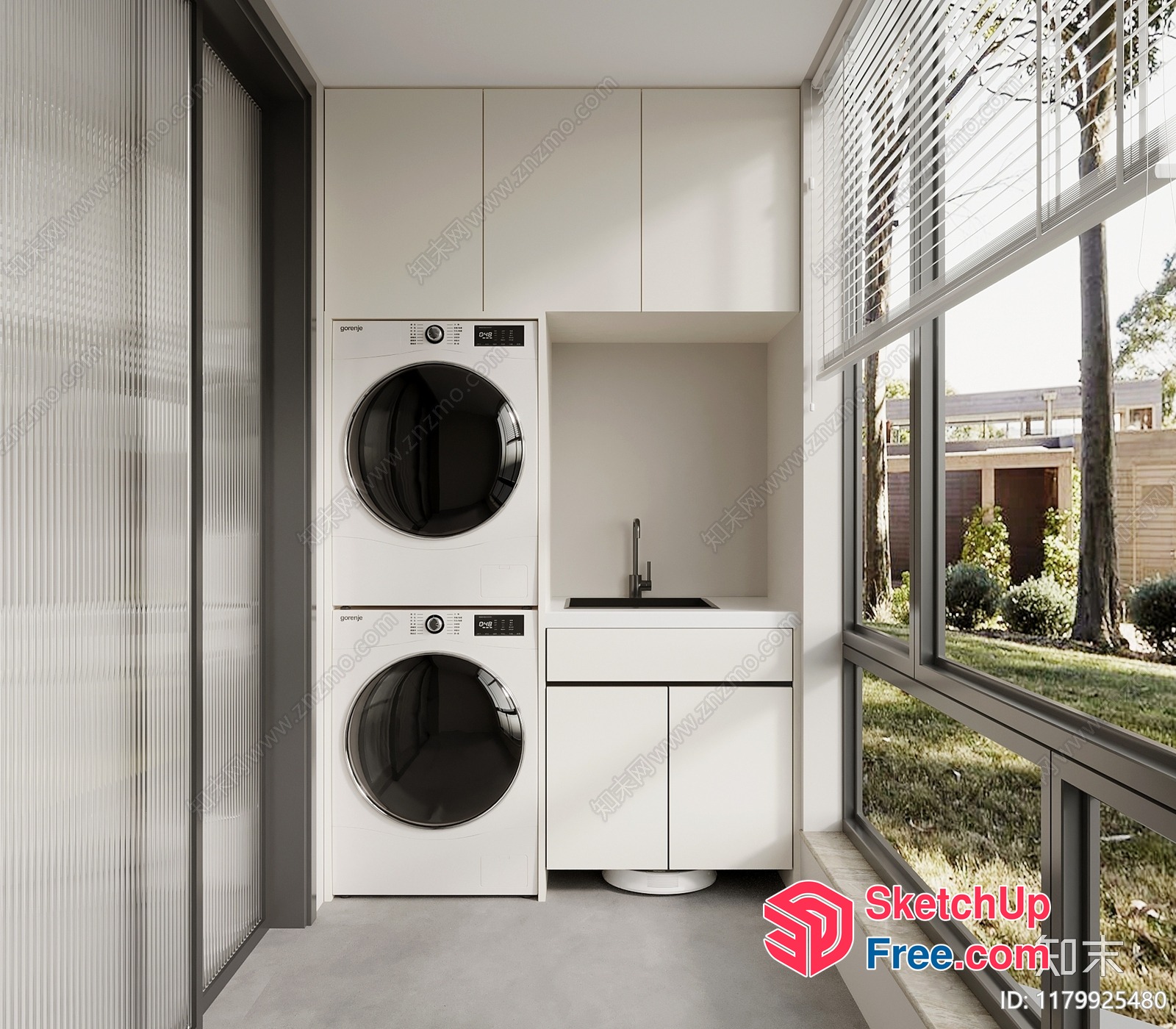 Modern Minimalist Laundry Room With Washing Machines 3D SketchUp File