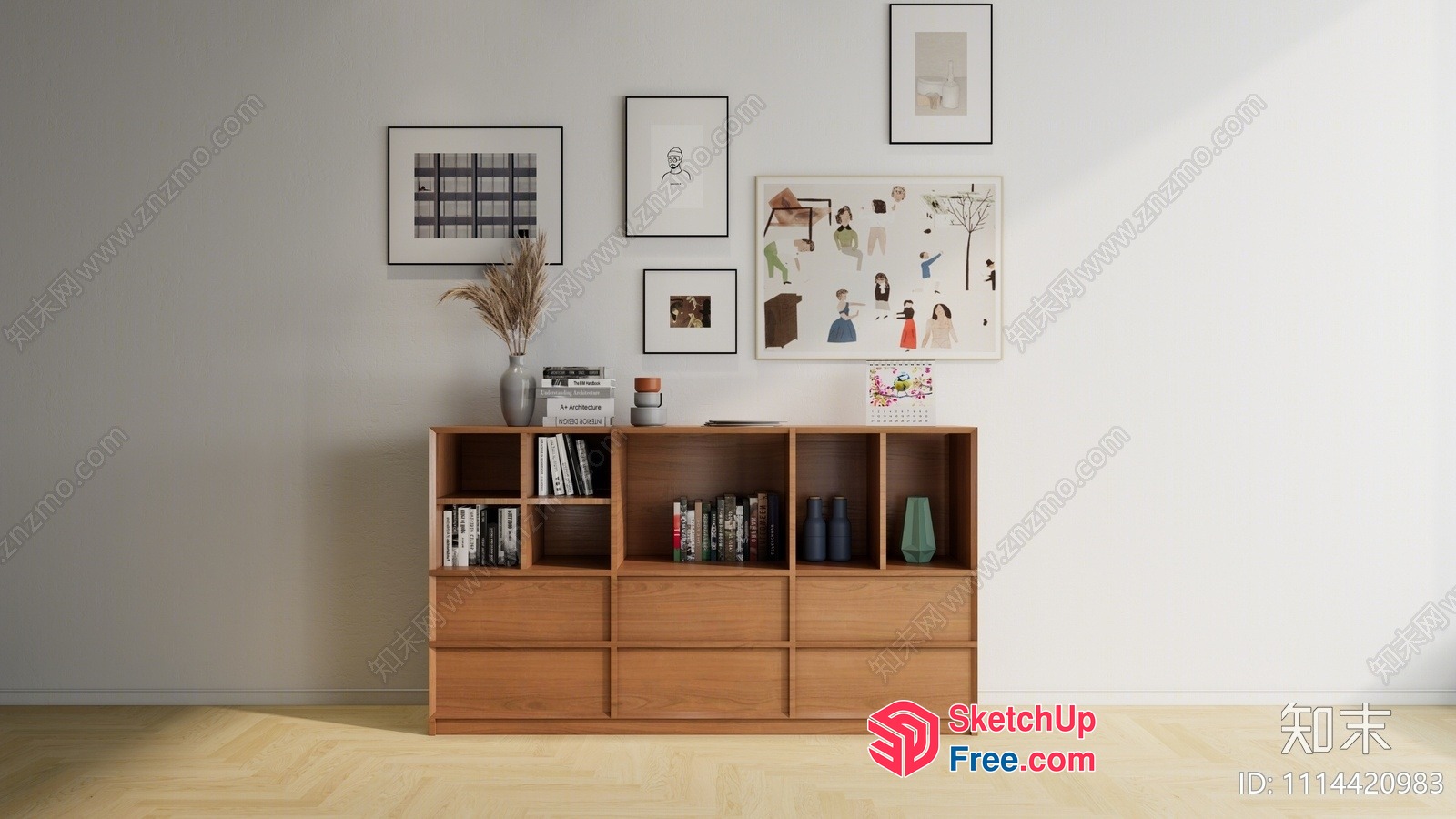 Minimalist Bookcase With Vases And Books 3D SketchUp File