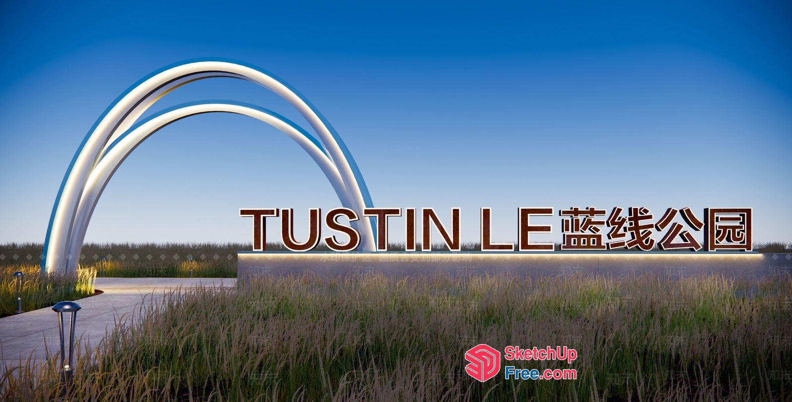 Tustin Le Sign With Grass And Arches 3D SketchUp File