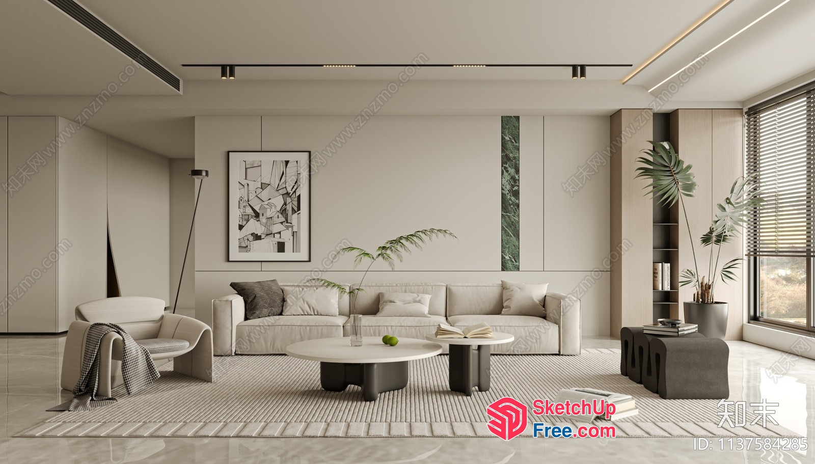 Modern Minimalist Living Room Interior With Neutral Color Palette 3D SketchUp File