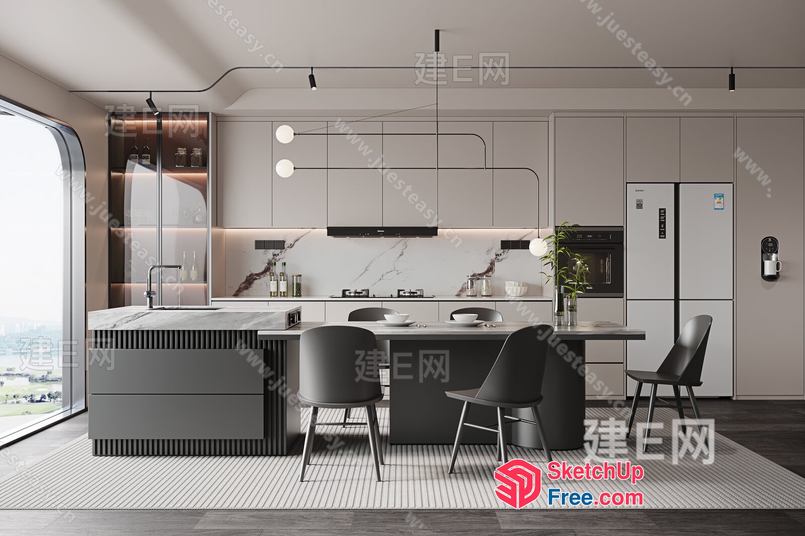 Modern Kitchen With Sleek White And Grey Decor 3D SketchUp File
