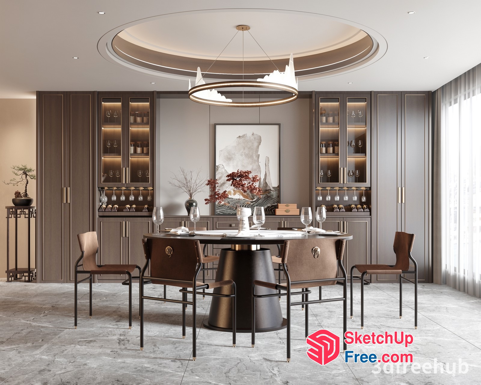 Elegant Dining Room With Modern Table And Chairs 3D SketchUp File