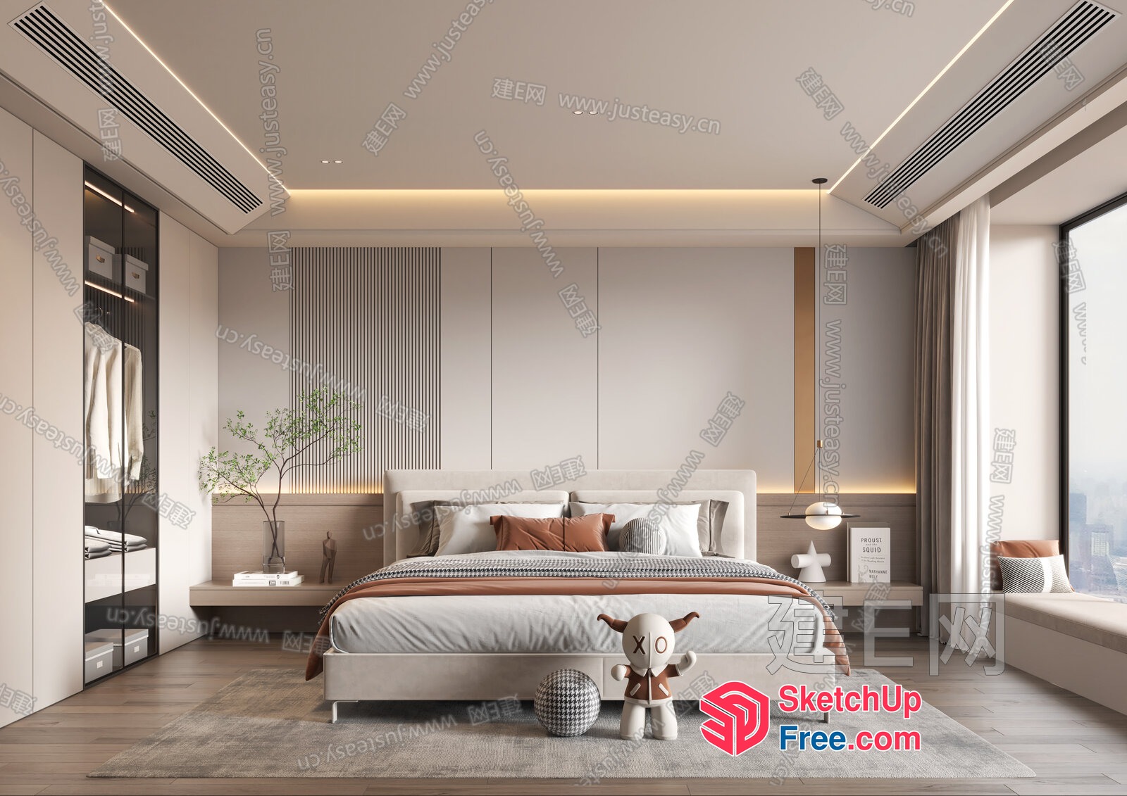 Modern Minimalist Bedroom With Neutral Color Scheme 3D SketchUp File