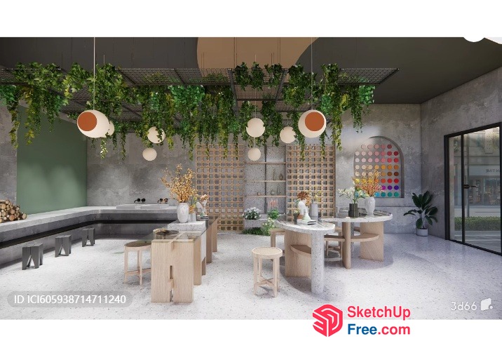 Modern Industrial-Style Cafe Interior 3D SketchUp File