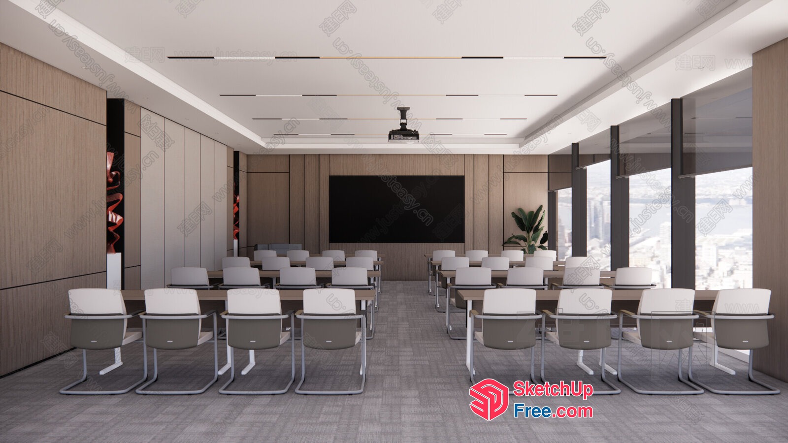 Modern Conference Room Interior With City View 3D SketchUp File