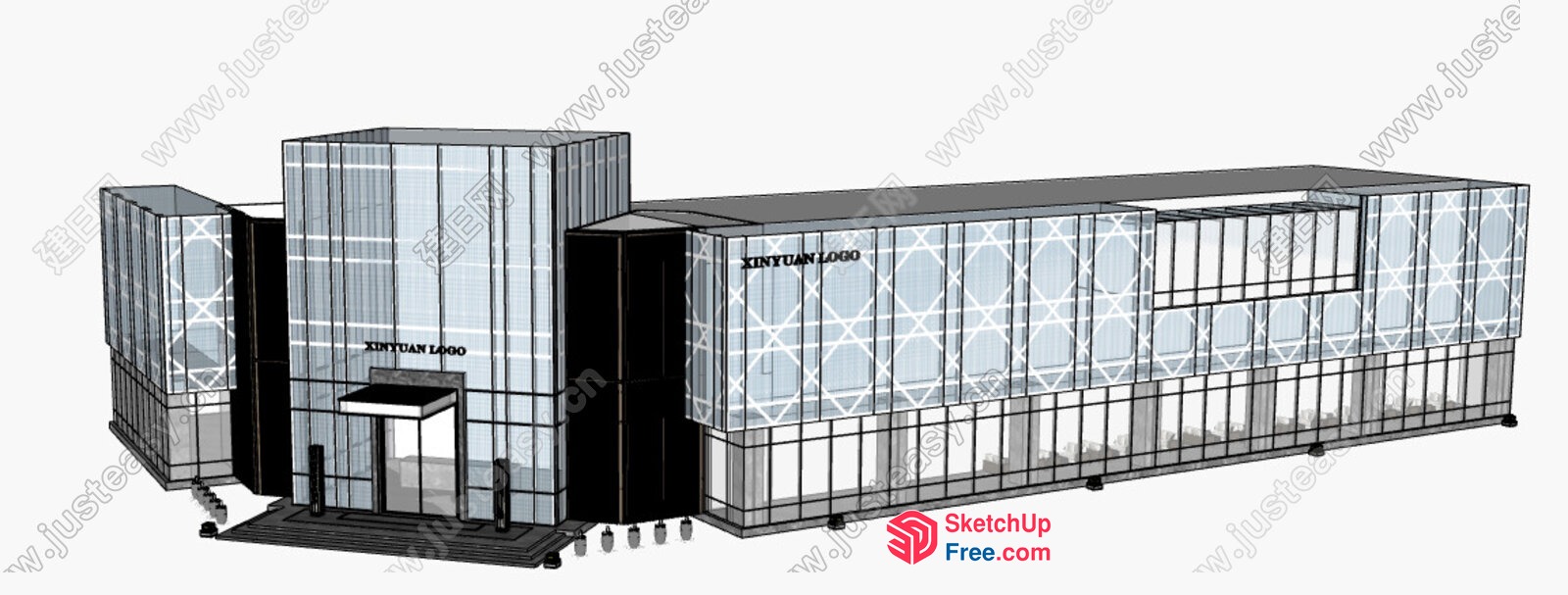 Modern Glass Curtain Wall Building Facade 3D SketchUp File