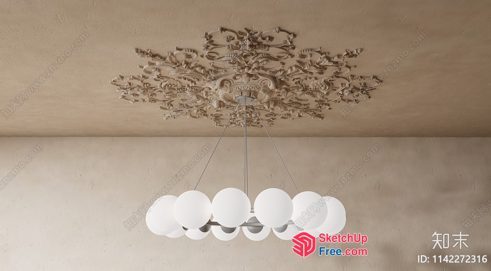 Ornate Ceiling Design With Chandelier And Decorative Elements 3D SketchUp File