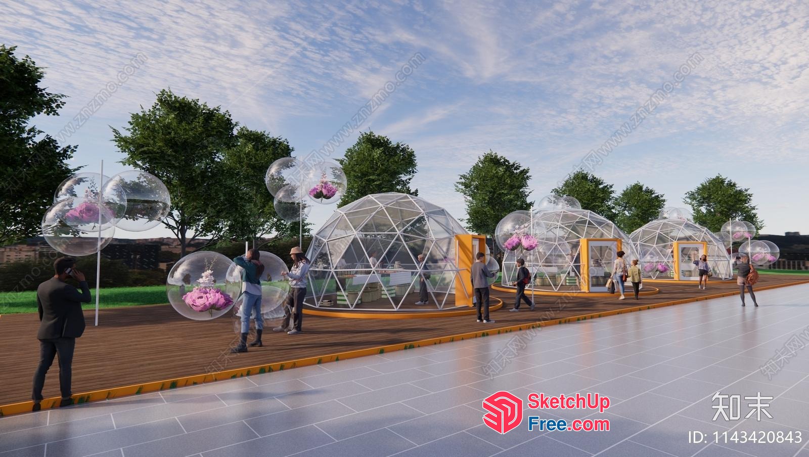 Outdoor Transparent Dome Structures With Decorative Elements 3D SketchUp File