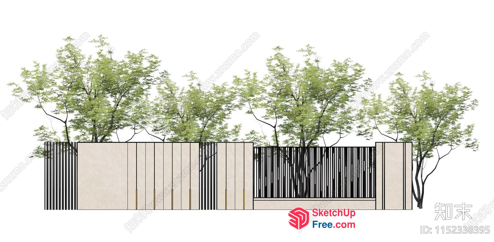 Outdoor Railing With Trees 3D SketchUp File
