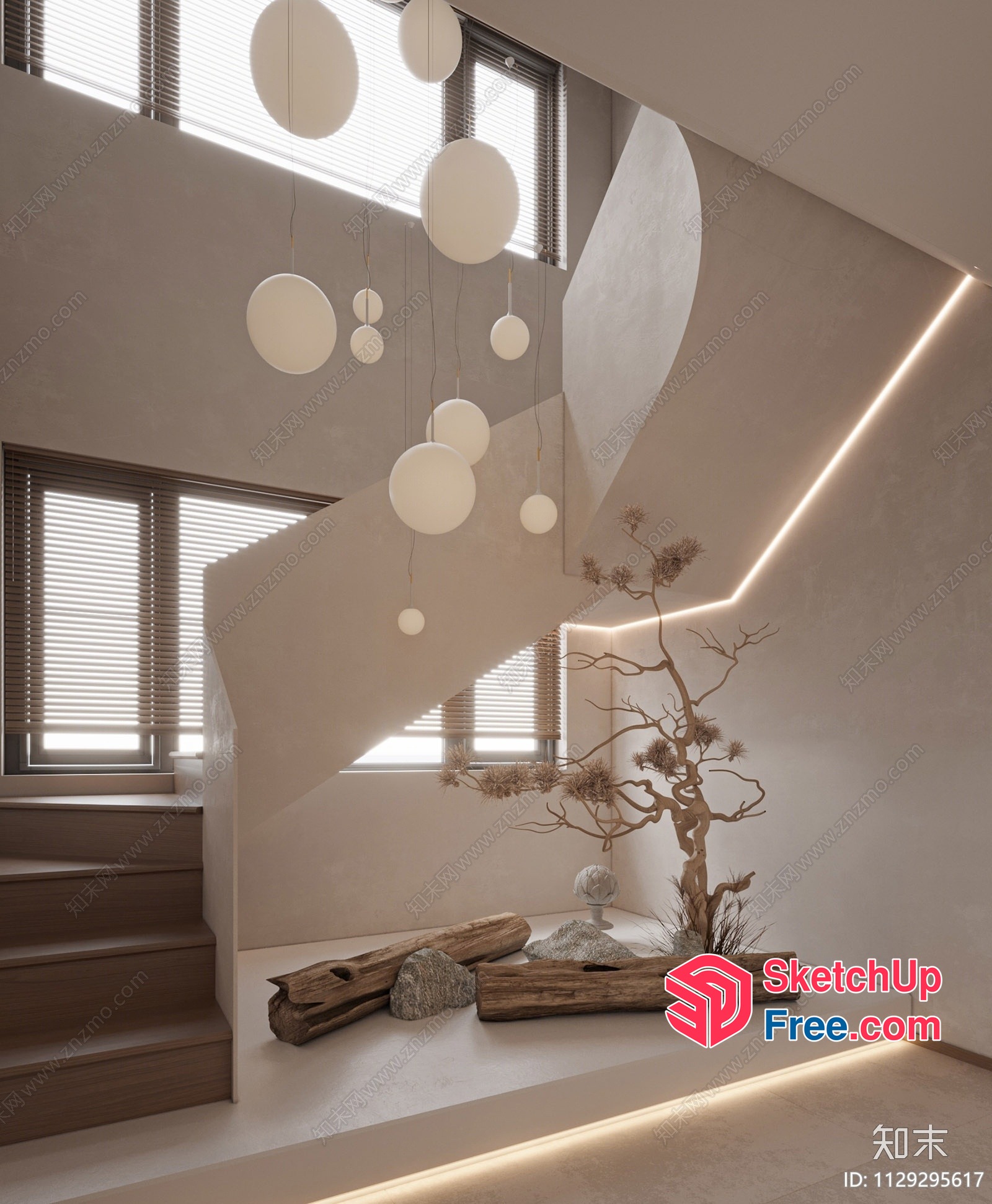 Elegant Modern Staircase With Natural Decor 3D SketchUp File