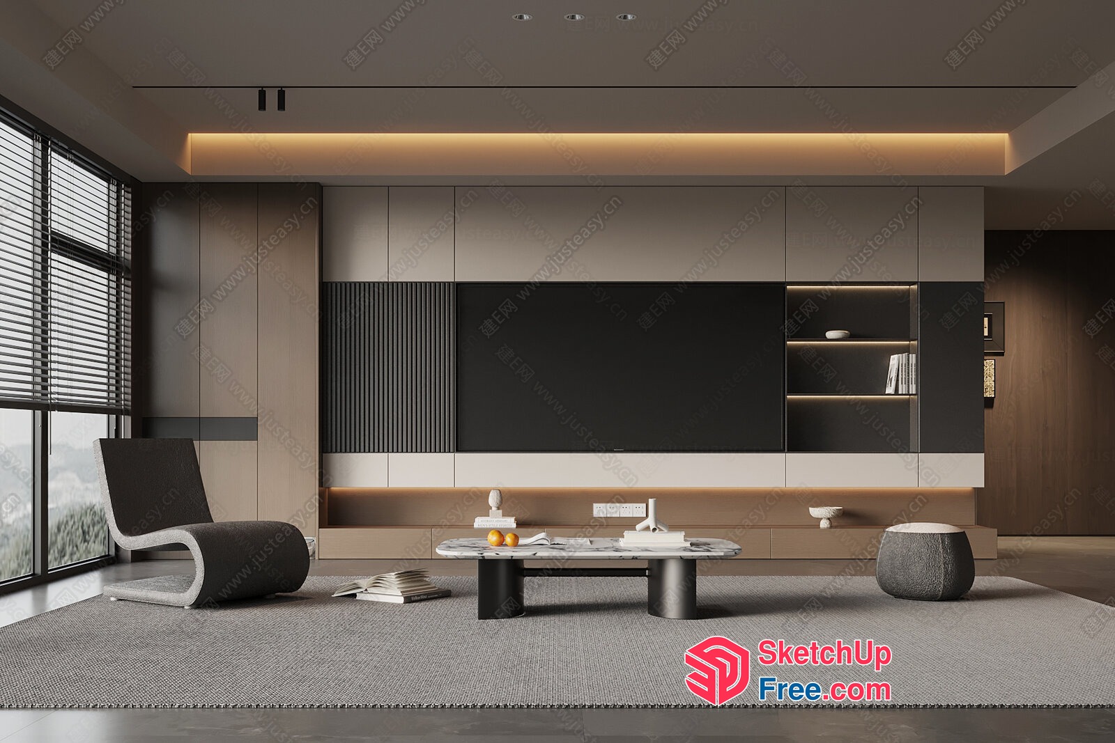 Modern Minimalist Living Room With Large Window 3D SketchUp File
