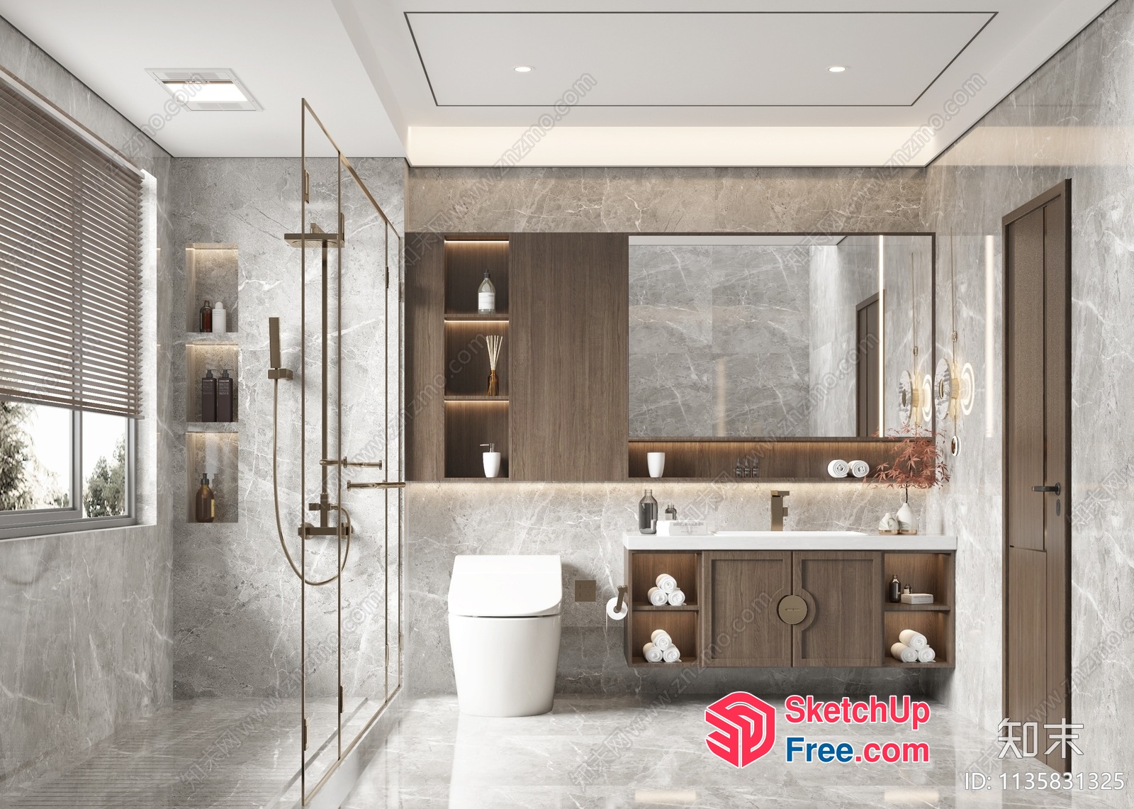 Modern Bathroom With White And Brown Decor 3D SketchUp File