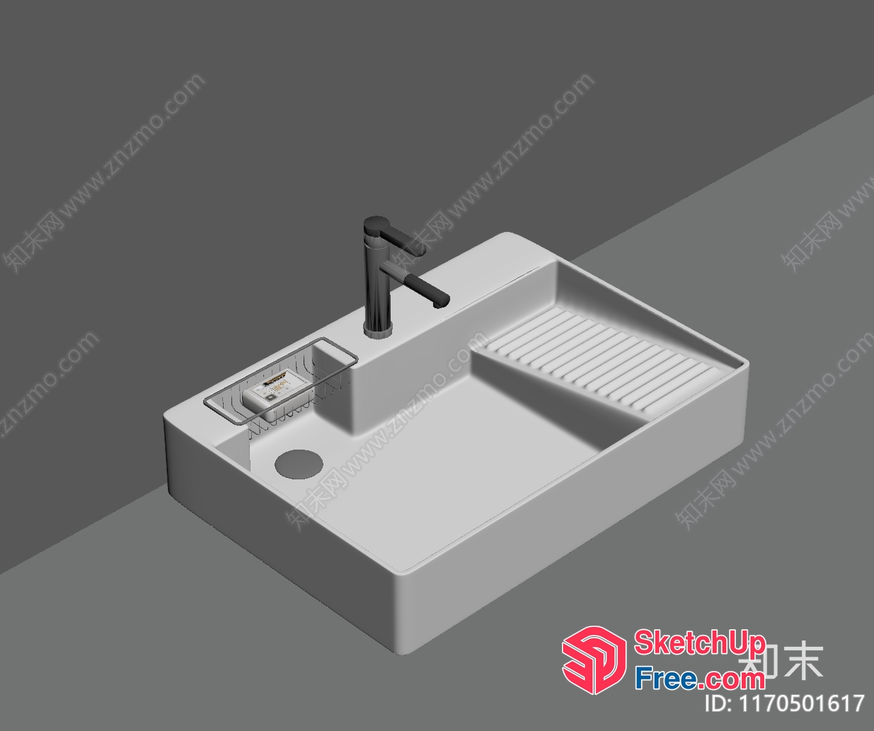 3D Model Of A Modern White Sink With Faucet And Drain 3D SketchUp File