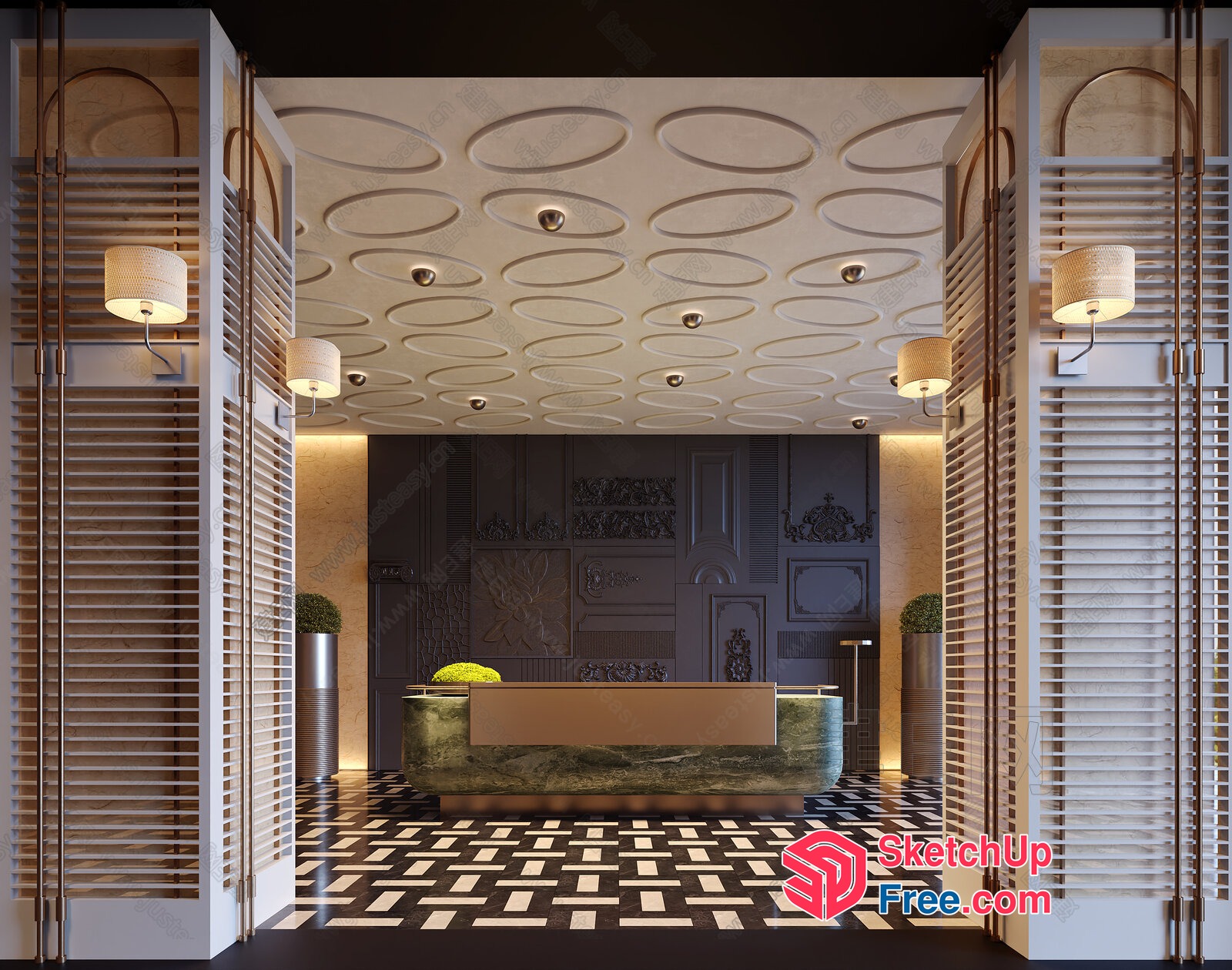 Elegant Reception Area With Modern Ceiling Detail 3D SketchUp File