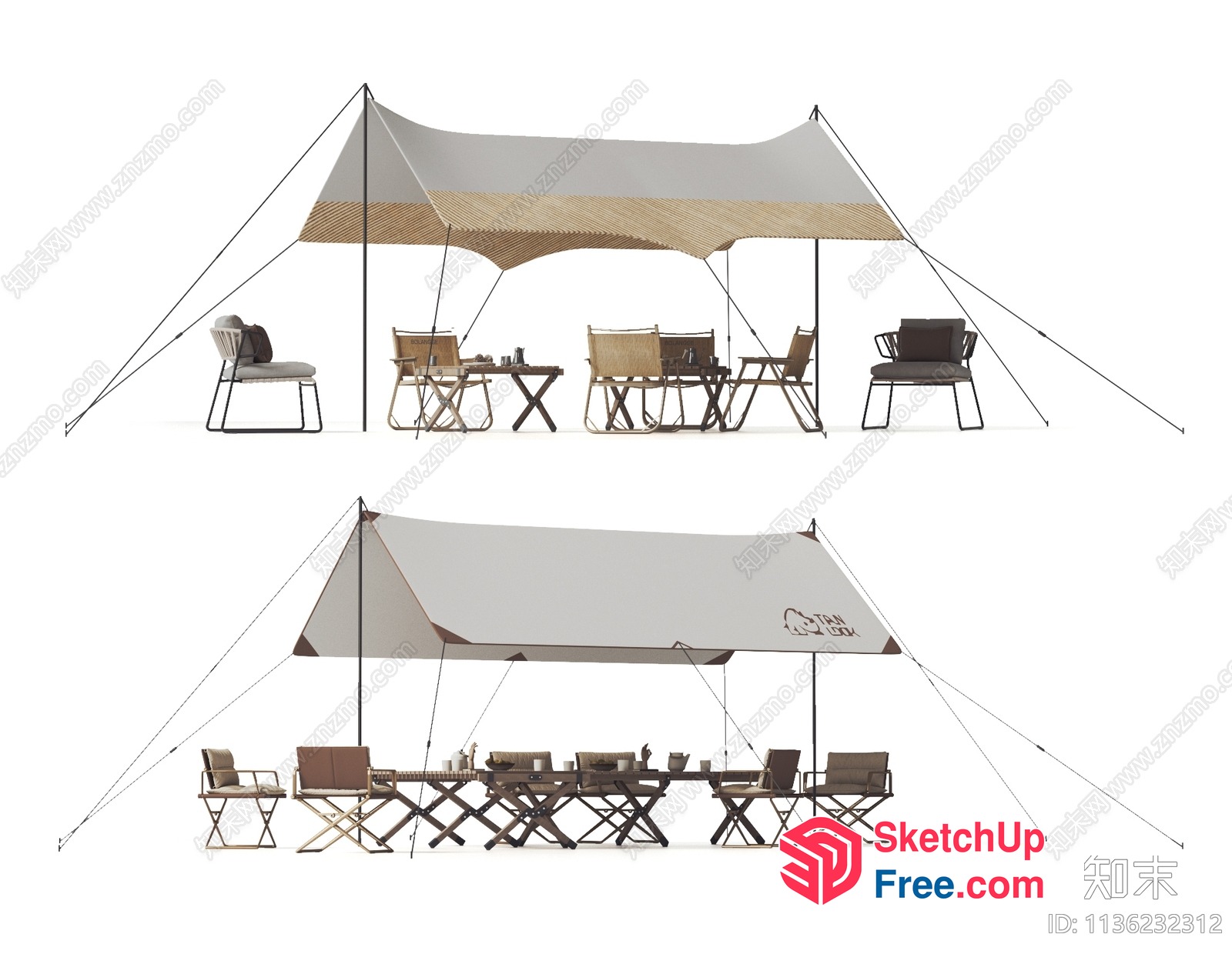 Outdoor Dining Area With Tents And Tables 3D SketchUp File