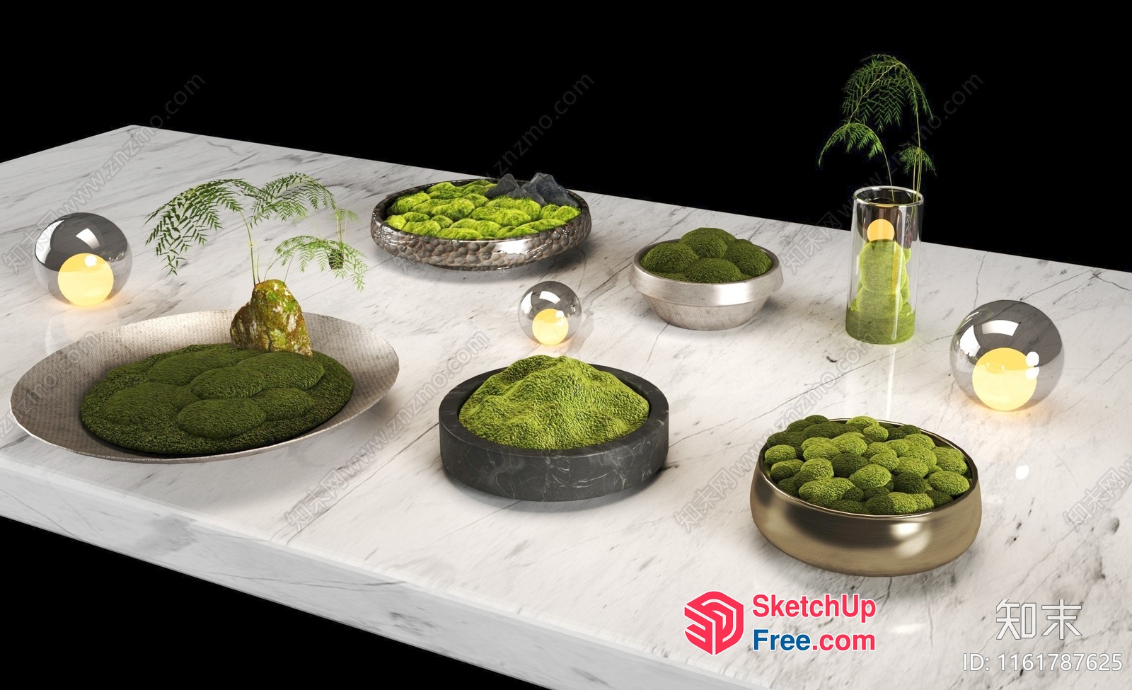 Modern Japanese-Inspired Decorative Moss Arrangement 3D SketchUp File