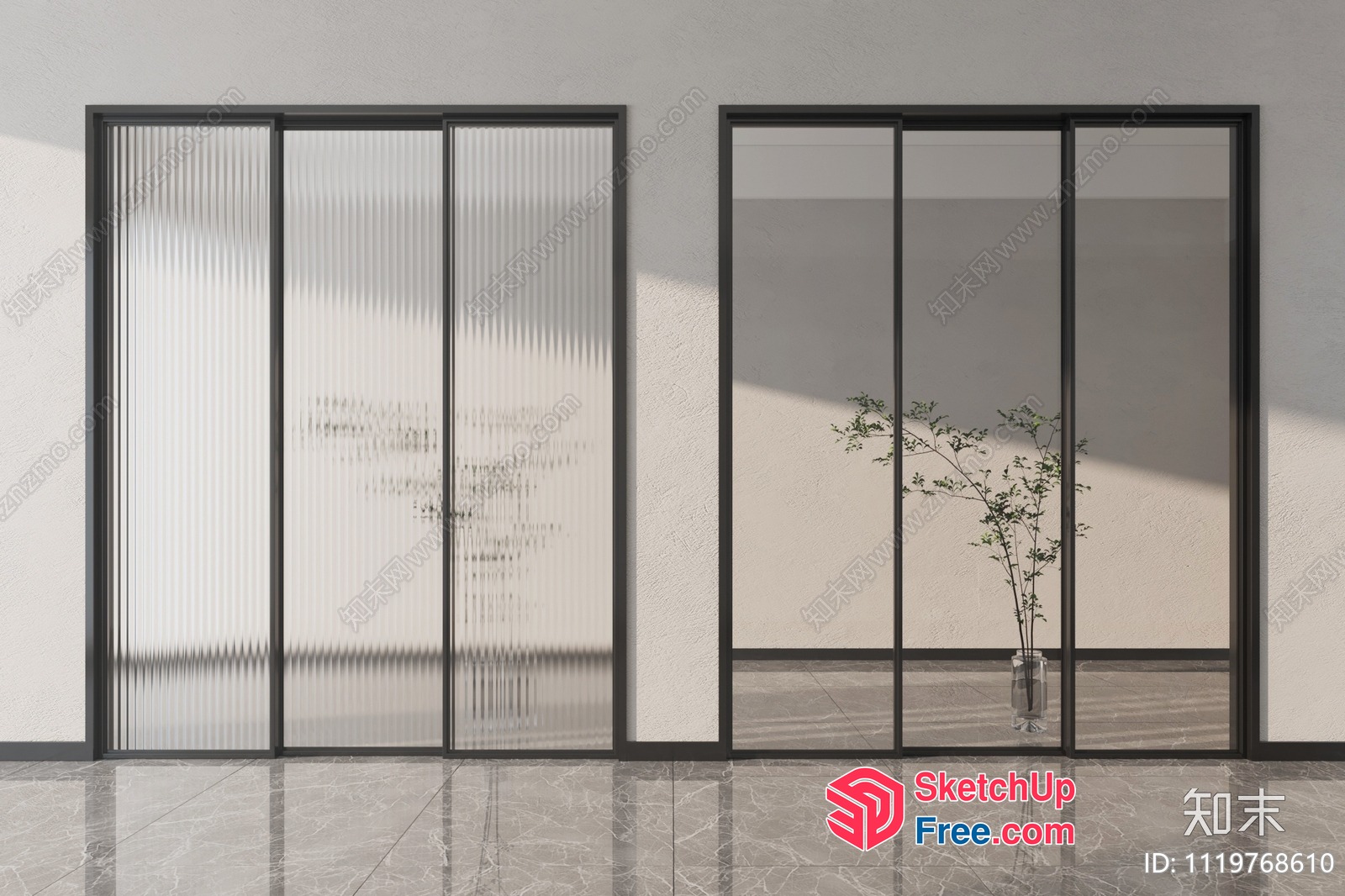 Modern Minimalist Glass Partition Screen 3D SketchUp File