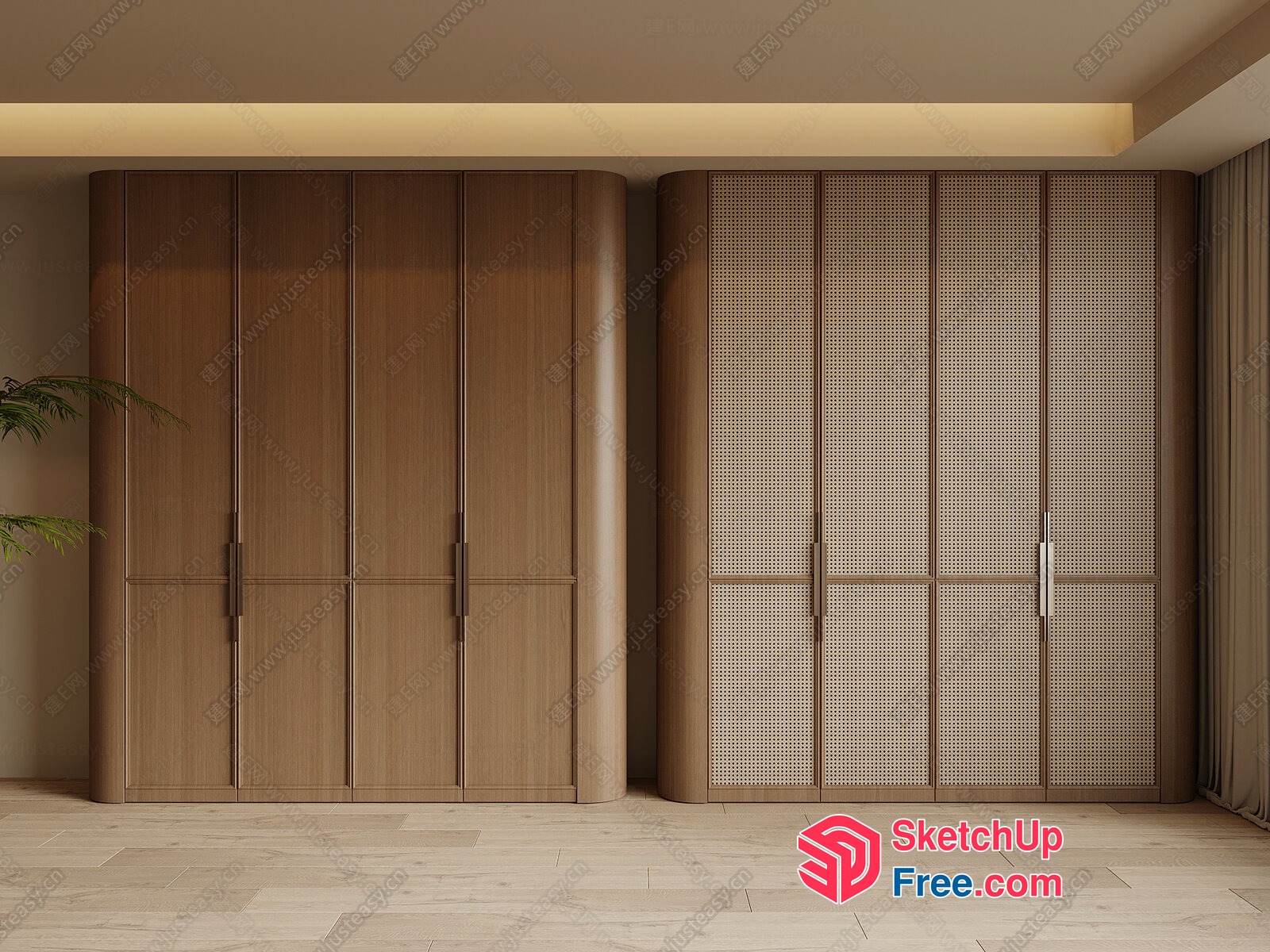 Modern Wooden Wardrobe With Rattan Accents 3D SketchUp File