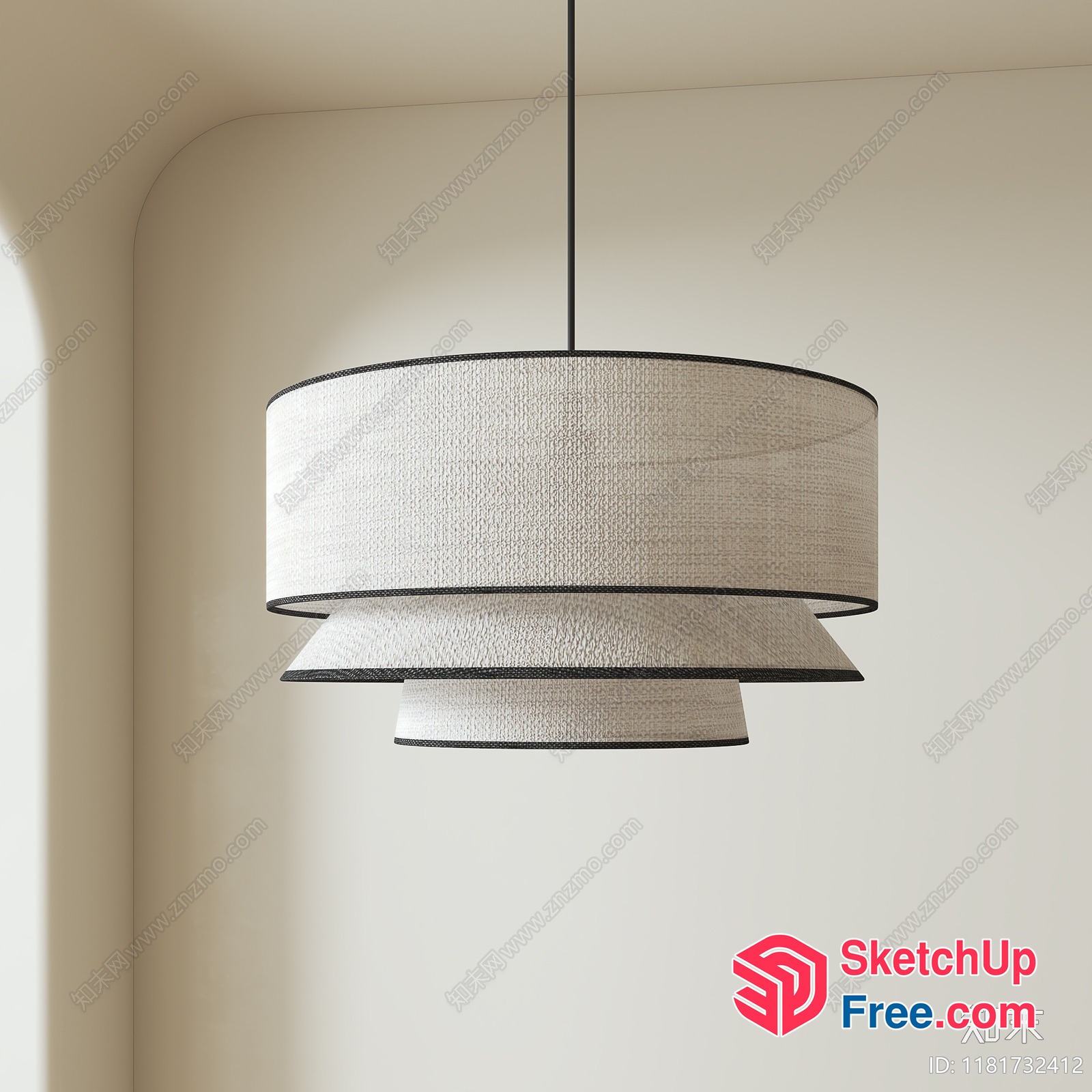 Elegant Hanging Light Fixture With Textured Shade 3D SketchUp File
