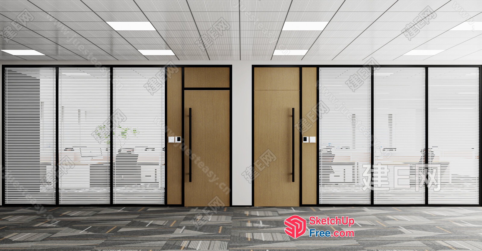 Modern Office Doors With Glass And Wood Accents 3D SketchUp File