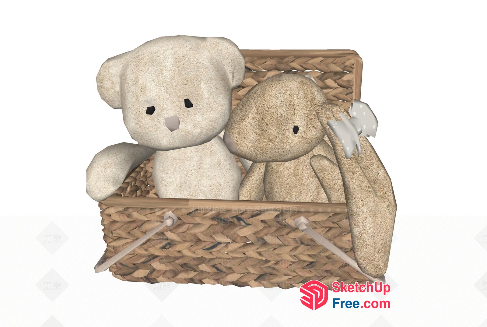 Two Plush Toys In A Wicker Basket 3D SketchUp File
