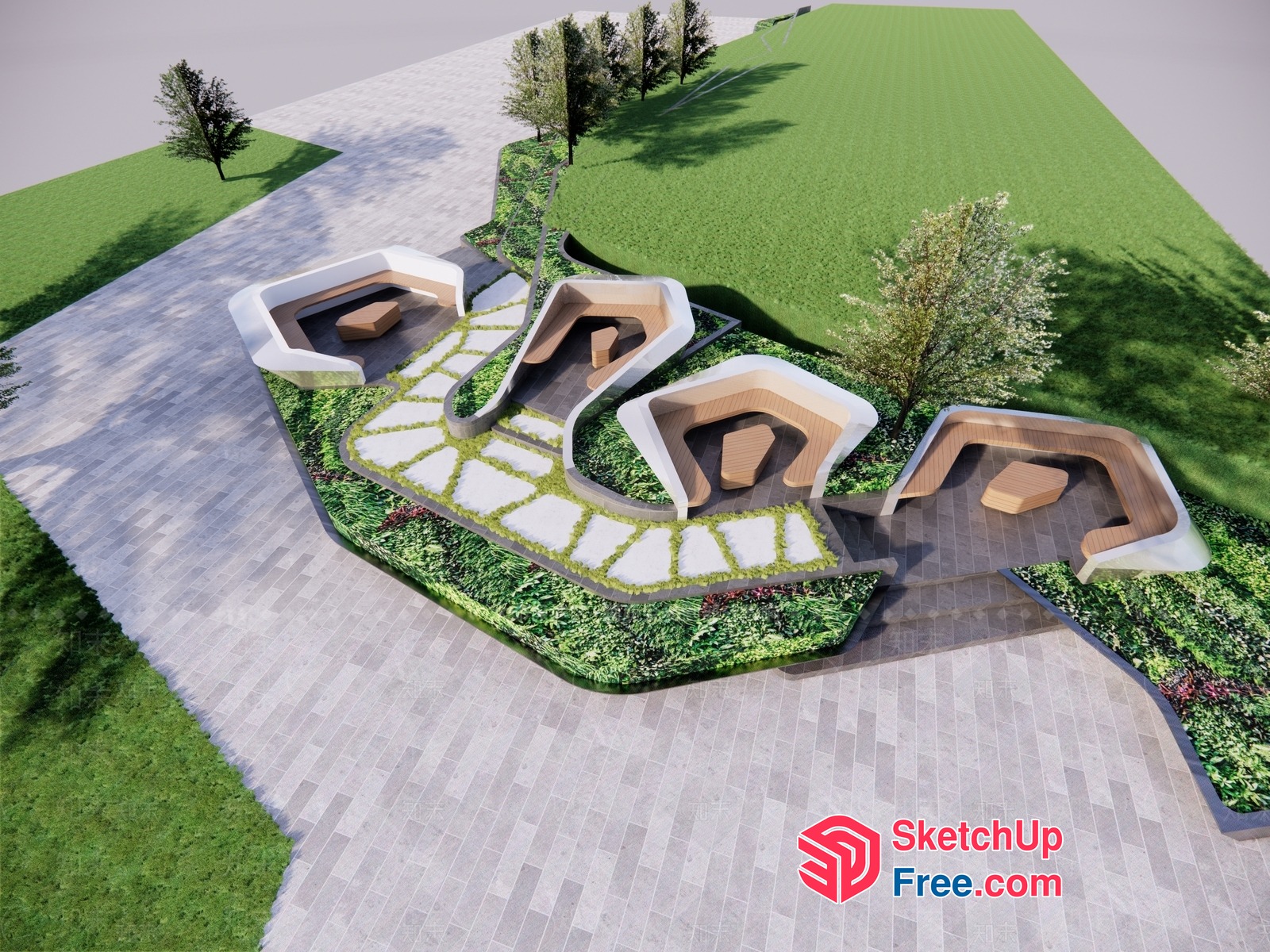 Modern Outdoor Seating Area With Unique Furniture Design 3D SketchUp File