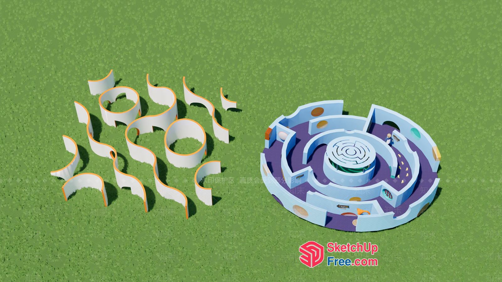 Colorful 3D Model Of A Circular Maze 3D SketchUp File