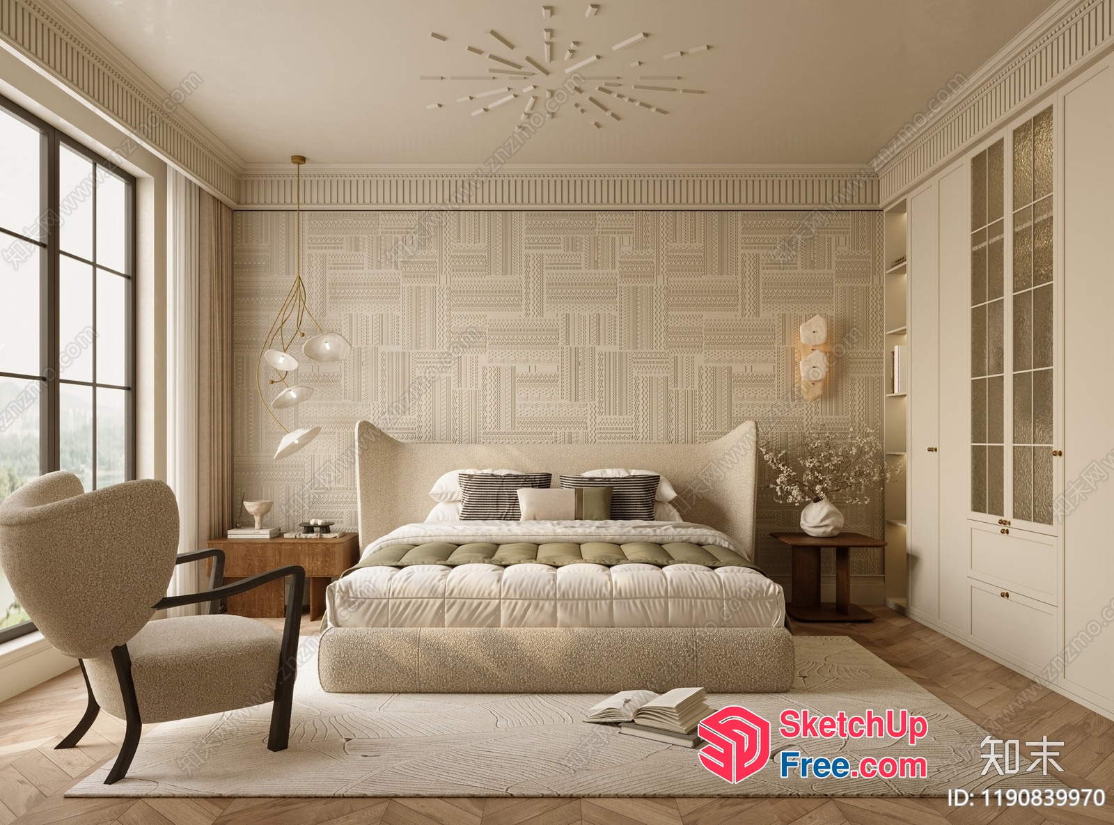 Minimalist Bedroom With Creamy Style Furniture 3D SketchUp File