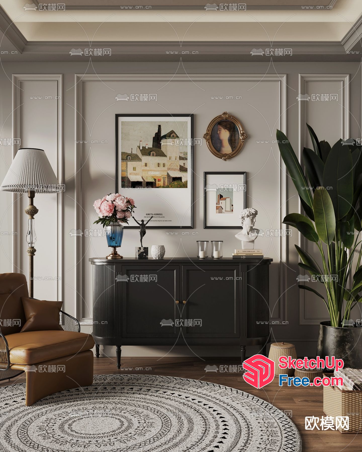 Elegant Living Room With Classic Moulding And Modern Decor 3D SketchUp File