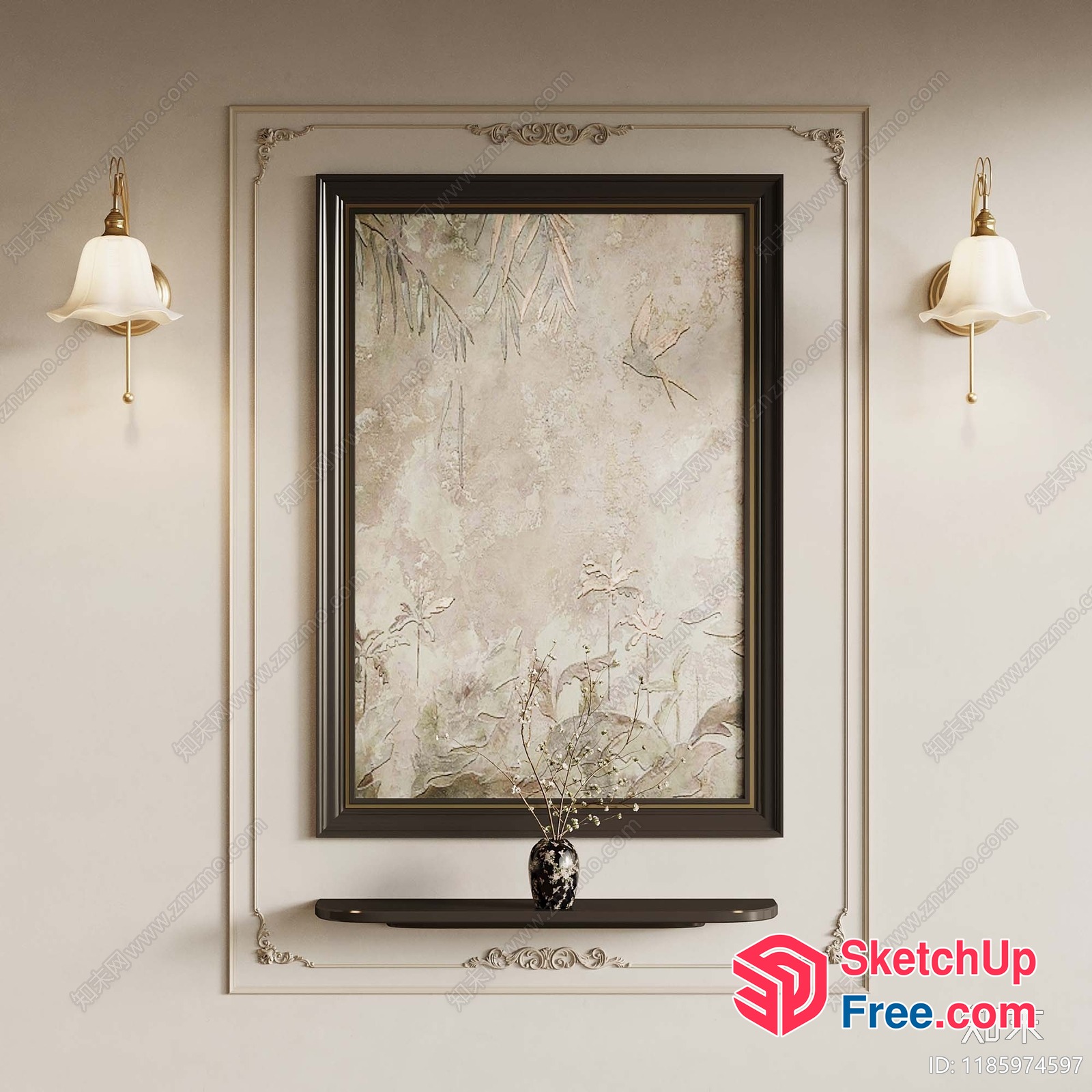 Elegant White And Brown Framed Painting With Ornate Border 3D SketchUp File