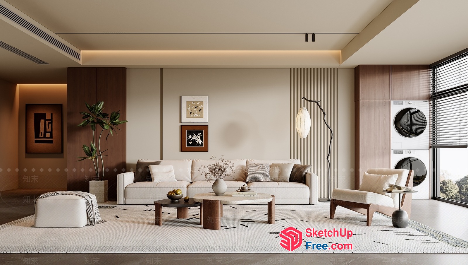 Modern Living Room With Creamy Style Furniture 3D SketchUp File