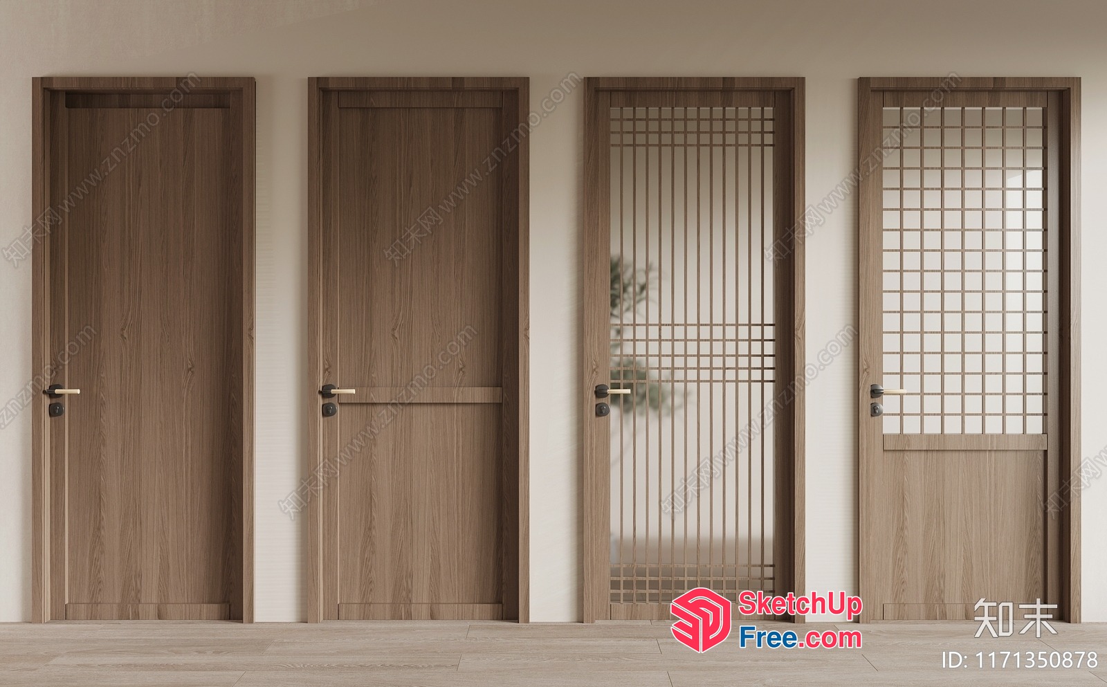 Four Wooden Doors With Unique Designs 3D SketchUp File
